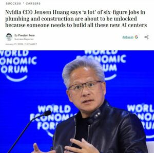 Сантехники и электрики станут новыми миллионерами, считает глава Nvidia Дженсен Хуанг.