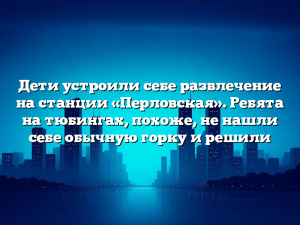 Дети устроили себе развлечение на станции «Перловская». Ребята на тюбингах, похоже, не нашли себе обычную горку и решили