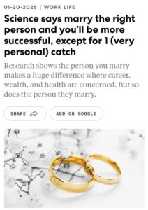 Люди в браке достигают в среднем на 75% большего успеха, чем холостяки, показало исследование. Эффект связывают с так на