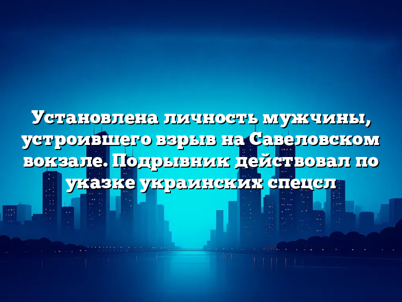 Установлена личность мужчины, устроившего взрыв на Савеловском вокзале. Подрывник действовал по указке украинских спецсл