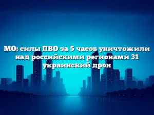МО: силы ПВО за 5 часов уничтожили над российскими регионами 31 украинский дрон